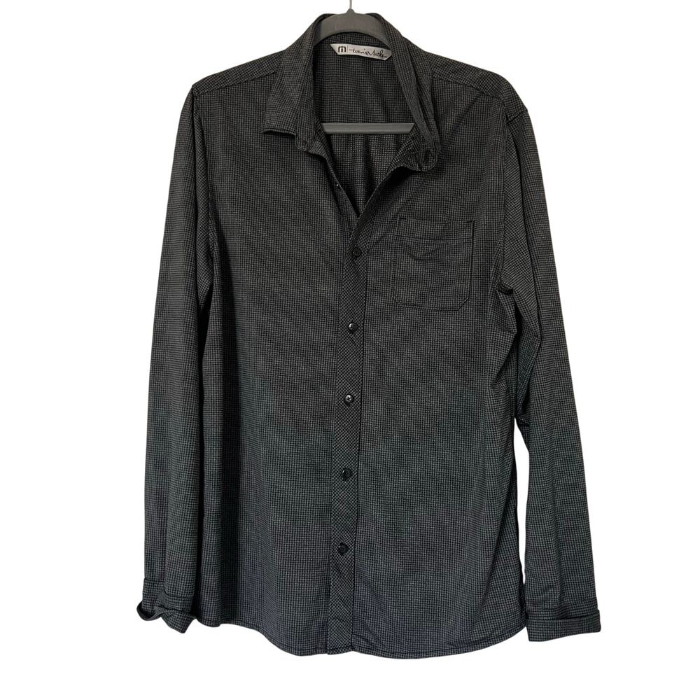 Travis Mathew Gray Check Collared Button Down‎ Shirt Long Sleeve Polo